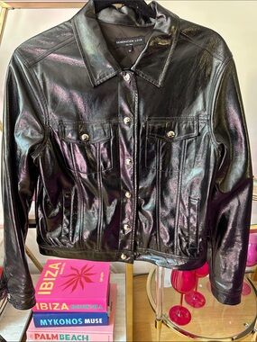 Generation Love Black Shiny Faux Leather Trucker Jacket